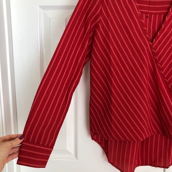 New BCBGMaxAzria Striped High-Low Faux Wrap Top - Picture 6 of 13